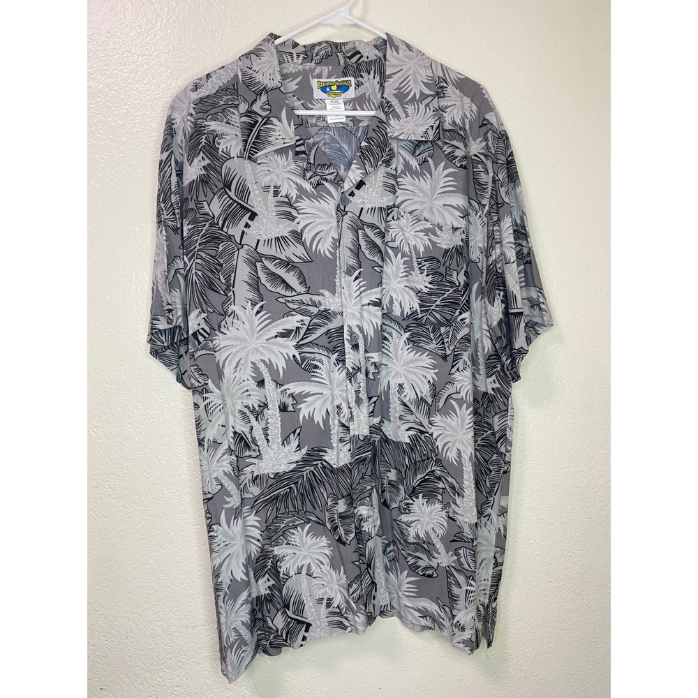 Bermuda Casuals by Haband Mens XL Gray Palm Tree Rayon Hawaiian Shirt
